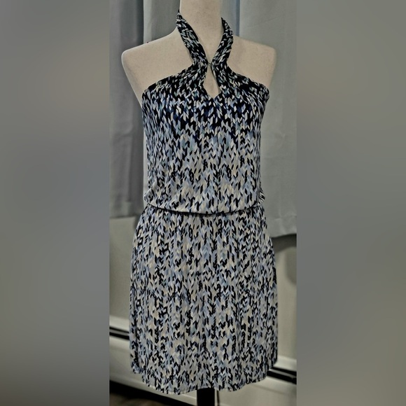 White House Black Market Blue and White Patterned Halter Dress - Picture 1 of 6